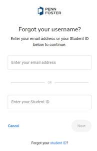 penn foster student portal password reset